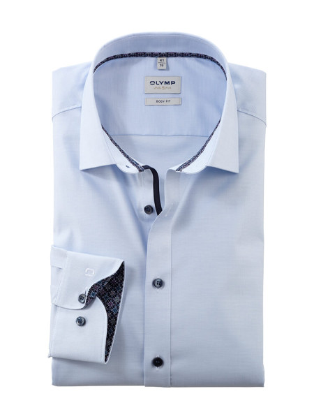 Chemise Olymp LEVEL 5 UNI POPELINE bleu clair avec col New York Kent en coupe étroite