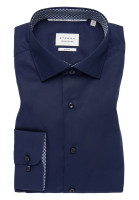 Eterna overhemd SLIM FIT UNI POPELINE donkerblauw met Kentkraag in smalle snit