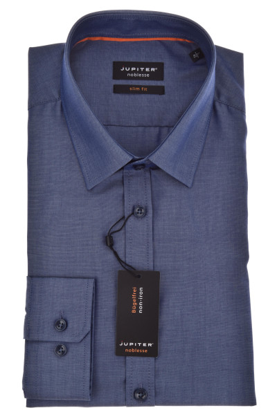 Jupiter overhemd SLIM FIT CHAMBRAY donkerblauw met Kent-kraag in smalle snit