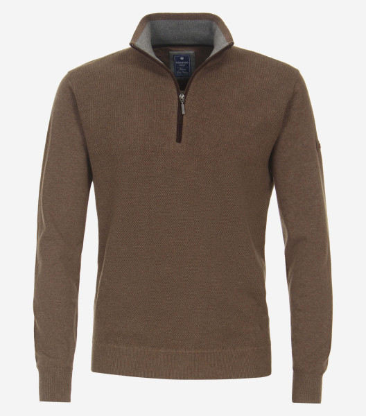 Redmond sweater REGULAR FIT KNITTED brown with Stand-up collar collar in classic cut