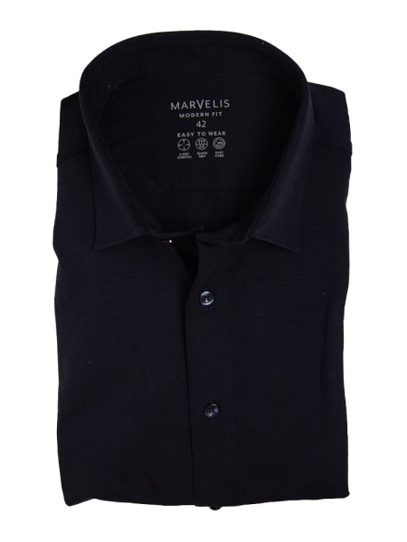 Chemise Marvelis MODERN FIT JERSEY bleu foncé avec col Nouveau Kent en coupe moderne