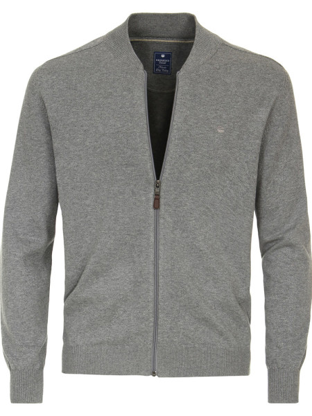 Redmond cardigan REGULAR FIT MELANGE grey with Stand-up collar collar in classic cut