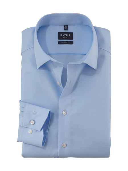 Olymp shirt LUXOR UNI POPELINE light blue with New Kent collar in modern cut