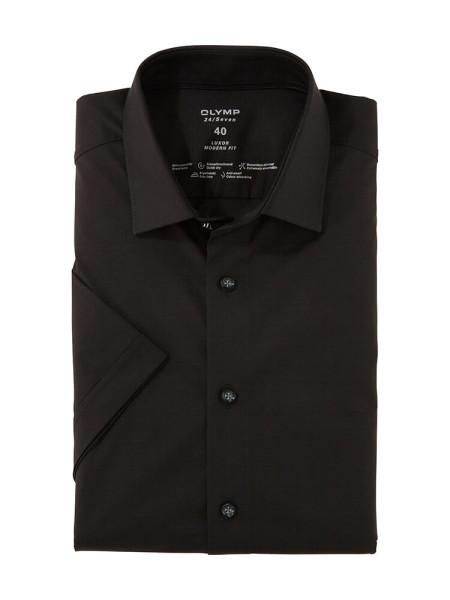 Chemise Olymp LUXOR modern fit JERSEY noir avec col Nouveau Kent en coupe moderne