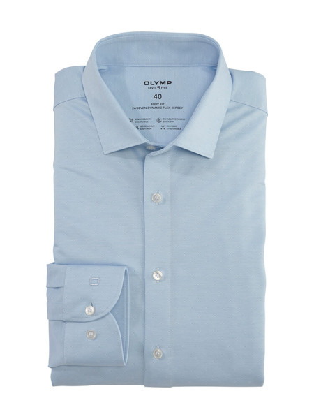 Olymp Hemd LEVEL 5 JERSEY hellblau mit Modern Kent Kragen in schmaler Schnittform