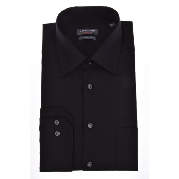 Jupiter shirt COMFORT FIT UNI POPELINE black with Kent collar in classic cut