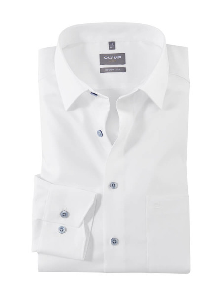 Olymp shirt LUXOR comfort fit FAUX UNI white with New Kent collar in classic cut