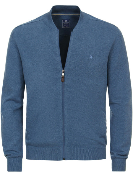 Redmond Cardigan COMFORT FIT MELANGE medium blue with Stand-up collar collar in classic cut