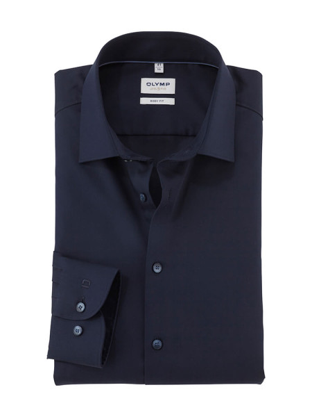 Olymp shirt LEVEL 5 SATIN dark blue with New York Kent collar in narrow cut