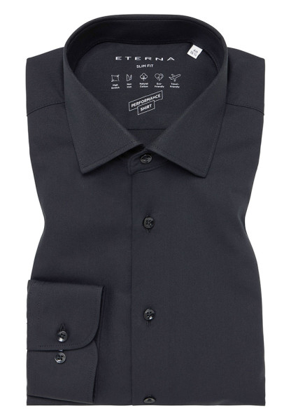 Chemise Eterna SLIM FIT PERFORMANCE noir avec col Kent en coupe étroite