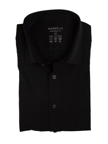 Marvelis shirt MODERN FIT JERSEY black with New Kent collar in modern cut