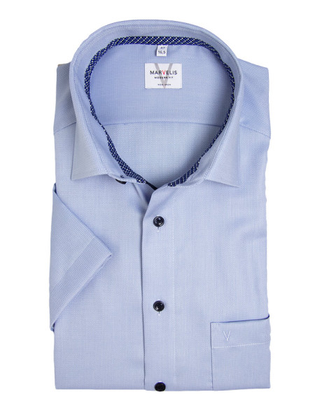 Chemise Marvelis MODERN FIT UNI POPELINE bleu clair avec col Nouveau Kent en coupe moderne