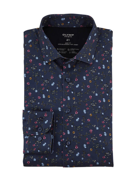 Chemise Olymp LEVEL 5 JERSEY bleu foncé avec col Kent moderne en coupe étroite