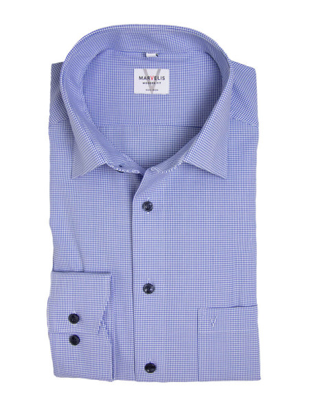 Chemise Marvelis MODERN FIT UNI POPELINE bleu clair avec col Nouveau Kent en coupe moderne