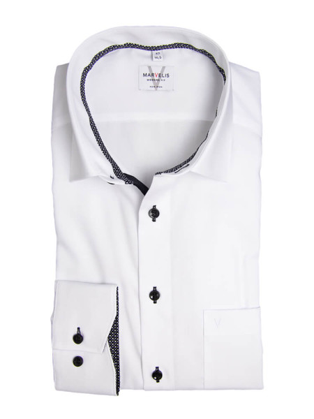 Marvelis shirt MODERN FIT UNI POPELINE white with New Kent collar in modern cut