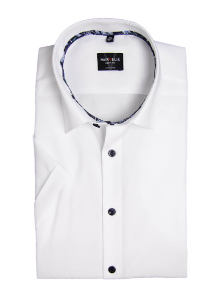 Marvelis shirt BODY FIT UNI POPELINE white with New York Kent collar in narrow cut