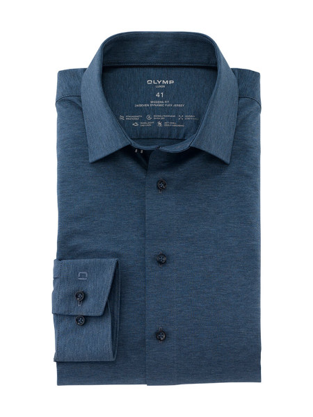 Olymp overhemd LUXOR modern fit JERSEY middelblauw met Nieuw Kent-kraag in moderne snit