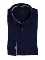 Marvelis shirt BODY FIT STRUCTURE dark blue with New York Kent collar in narrow cut