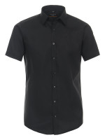 Redmond shirt SLIM FIT UNI POPELINE black with Kent collar in narrow cut