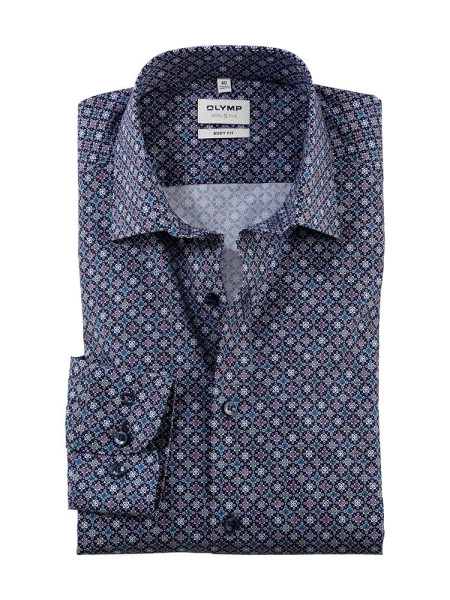 Chemise Olymp LEVEL 5 PRINT bleu foncé avec col New York Kent en coupe étroite