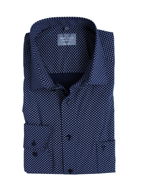 Marvelis shirt COMFORT FIT UNI POPELINE dark blue with New Kent collar in classic cut