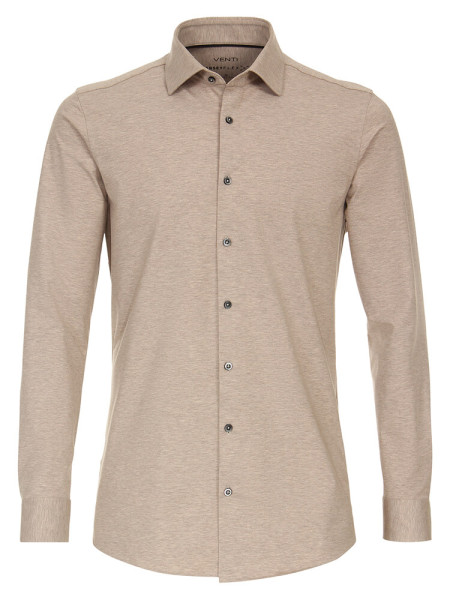 Chemise Venti BODY FIT JERSEY beige avec col Kent en coupe étroite