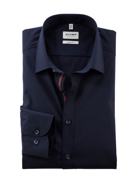 Olymp shirt LEVEL 5 UNI POPELINE dark blue with New York Kent collar in narrow cut