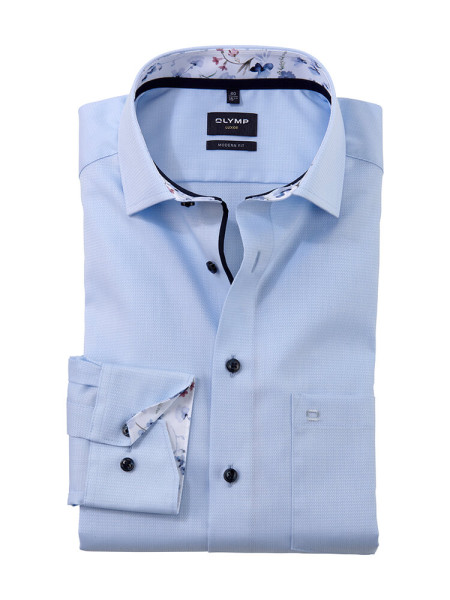 Chemise Olymp LUXOR modern fit FAUX UNI bleu clair avec col Global Kent en coupe moderne