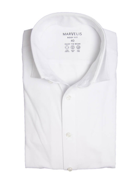 Marvelis Hemd BODY FIT JERSEY weiss mit New York Kent Kragen in schmaler Schnittform