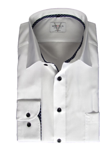 Chemise Marvelis MODERN FIT UNI POPELINE blanc avec col Nouveau Kent en coupe moderne