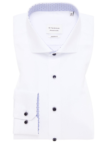 Chemise Eterna MODERN FIT UNI POPELINE blanc avec col Italien en coupe moderne