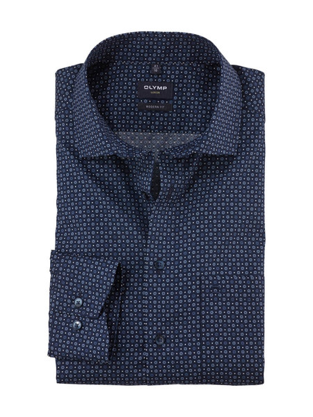 Olymp shirt LUXOR modern fit PRINT dark blue with Global Kent collar in modern cut