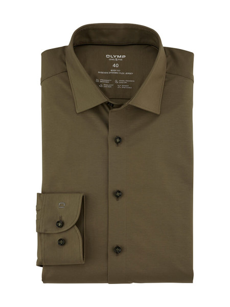 Olymp shirt LEVEL 5 JERSEY green with New York Kent collar in narrow cut