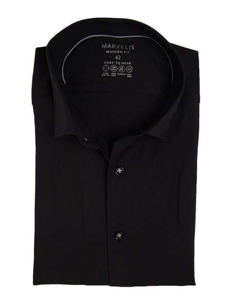 Chemise Marvelis MODERN FIT PERFORMANCE noir avec col Kent moderne en coupe moderne