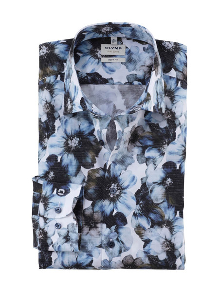 Chemise Olymp LEVEL 5 PRINT bleu clair avec col New York Kent en coupe étroite