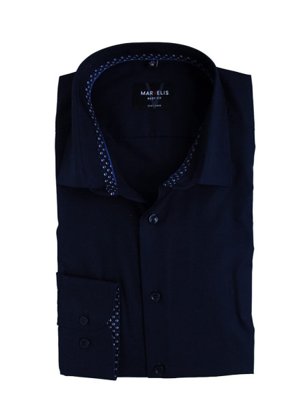 Marvelis shirt BODY FIT UNI POPELINE dark blue with New York Kent collar in narrow cut