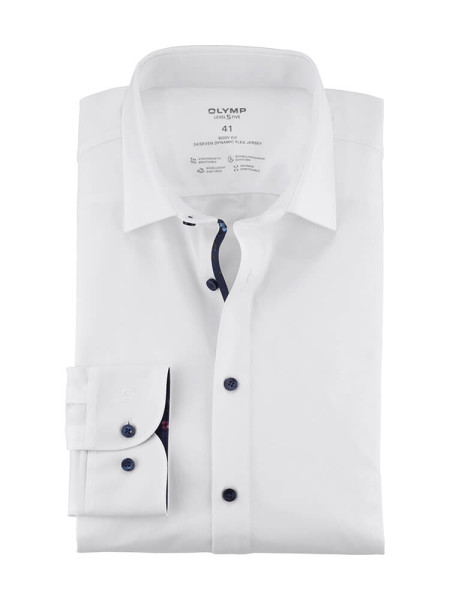 Olymp shirt LEVEL 5 JERSEY white with New York Kent collar in narrow cut