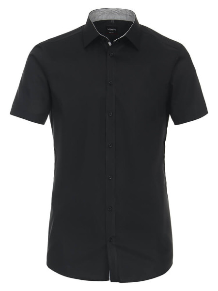 Chemise Venti BODY FIT UNI POPELINE noir avec col Kent en coupe étroite