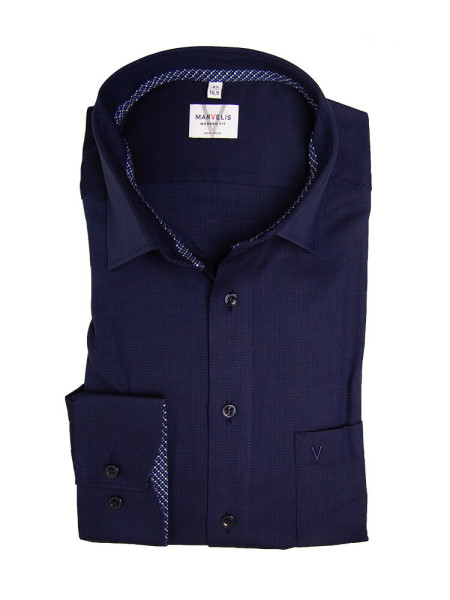 Marvelis shirt MODERN FIT UNI POPELINE dark blue with New Kent collar in modern cut