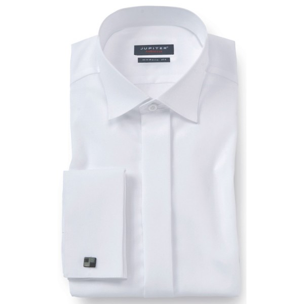 Chemise Jupiter MODERN FIT UNI POPELINE blanc avec col Cassè en coupe moderne