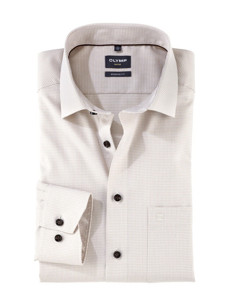 Olymp shirt LUXOR PEPITA beige with Global Kent collar in modern cut