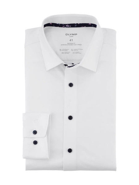 Olymp shirt LUXOR modern fit JERSEY white with New Kent collar in modern cut