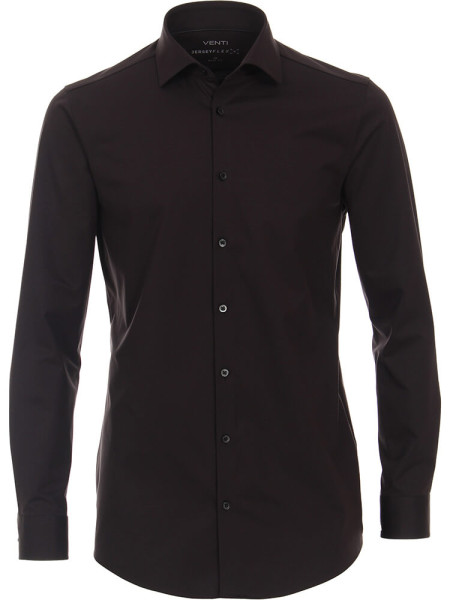 Chemise Venti BODY FIT JERSEY noir avec col Kent en coupe étroite