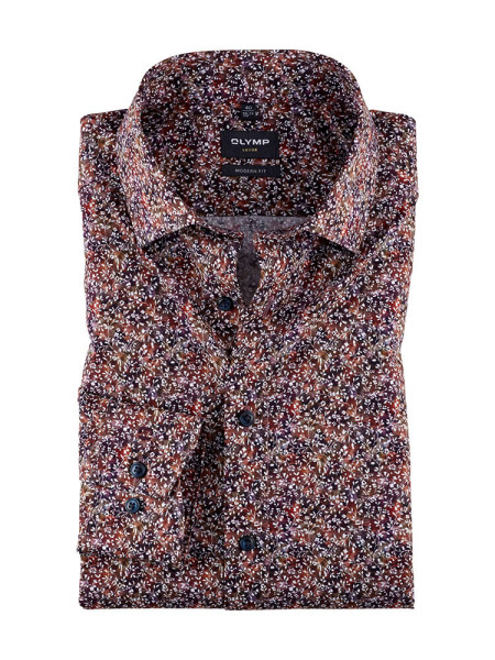 Olymp shirt LUXOR PRINT dark red with Global Kent collar in modern cut