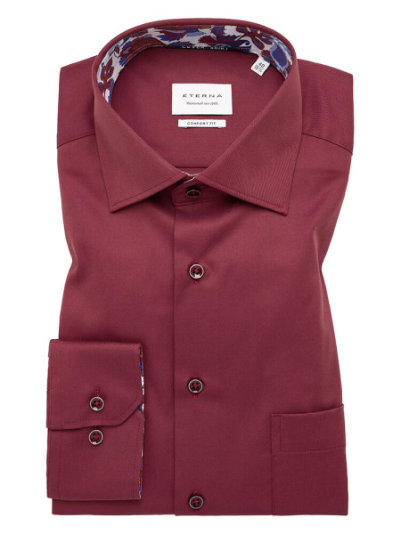 Eterna overhemd COMFORT FIT TWILL donkerrood met Kentkraag in klassieke snit