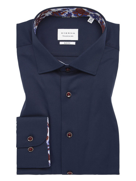 Eterna overhemd SLIM FIT TWILL donkerblauw met Kentkraag in smalle snit