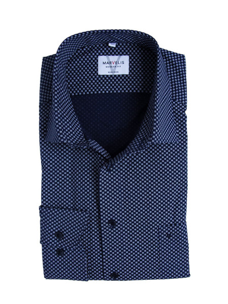 Marvelis overhemd MODERN FIT UNI POPELINE donkerblauw met Nieuw Kent-kraag in moderne snit