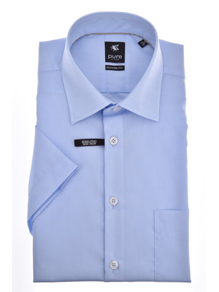 Pure shirt MODERN FIT UNI POPELINE light blue with Kent collar in modern cut