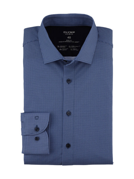 Olymp Hemd LEVEL 5 JERSEY mittelblau mit Modern Kent Kragen in schmaler Schnittform