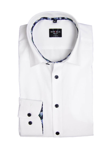 Marvelis shirt BODY FIT UNI POPELINE white with New York Kent collar in narrow cut